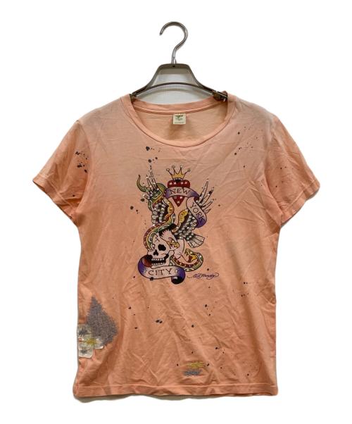 Ed Hardy（エド ハーディー）Ed Hardy (エド ハーディー) タトゥーモチーフ ラインストーン Tシャツ ピンク サイズ:Sの古着・服飾アイテム