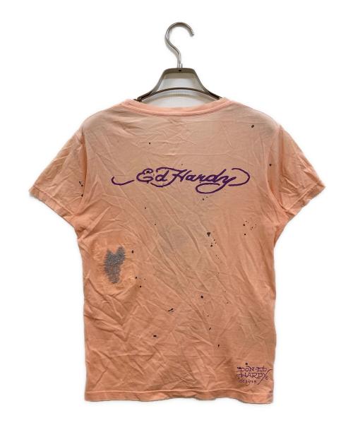 Ed Hardy（エド ハーディー）Ed Hardy (エド ハーディー) タトゥーモチーフ ラインストーン Tシャツ ピンク サイズ:Sの古着・服飾アイテム