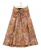 DRAWERドゥロワー）の古着「ペイズリー タックスカート」｜オレンジ×ピンク