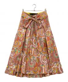 DRAWER（ドゥロワー）の古着「ペイズリー タックスカート」｜オレンジ×ピンク