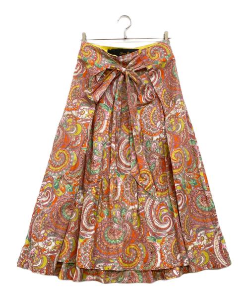 DRAWER（ドゥロワー）DRAWER (ドゥロワー) ペイズリー タックスカート オレンジ×ピンク サイズ:38の古着・服飾アイテム