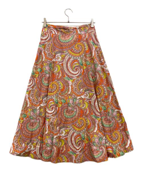 DRAWER（ドゥロワー）DRAWER (ドゥロワー) ペイズリー タックスカート オレンジ×ピンク サイズ:38の古着・服飾アイテム