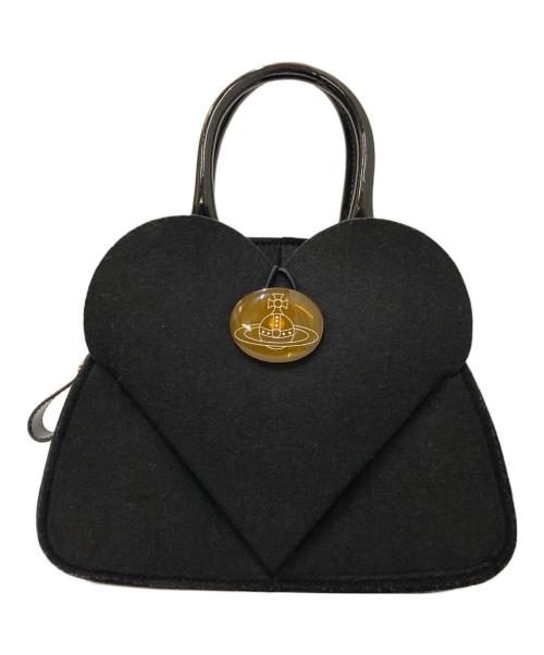 Vivienne Westwood（ヴィヴィアンウエストウッド）Vivienne Westwood (ヴィヴィアンウエストウッド) フエルト ハート型 オーブ ライトメルトンハンドバッグ ブラックの古着・服飾アイテム