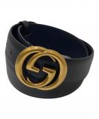 GUCCIグッチ）の古着「インターロッキングG シボレザーベルト」｜ブラック