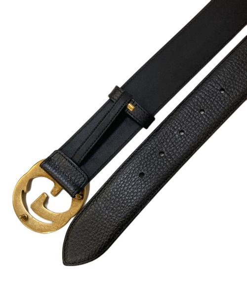 GUCCI（グッチ）GUCCI (グッチ) インターロッキングG シボレザーベルト ブラック サイズ:80:32の古着・服飾アイテム