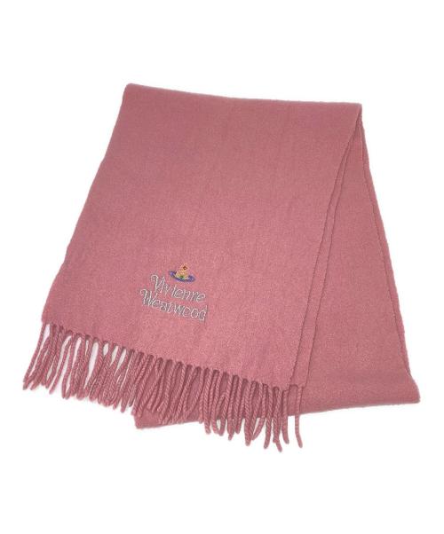 Vivienne Westwood（ヴィヴィアンウエストウッド）Vivienne Westwood (ヴィヴィアンウエストウッド) オーブ刺繍ウールマフラー ピンクの古着・服飾アイテム