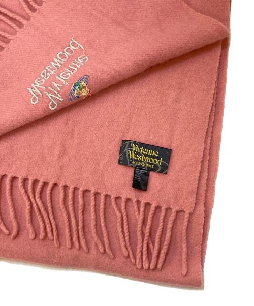 Vivienne Westwood（ヴィヴィアンウエストウッド）Vivienne Westwood (ヴィヴィアンウエストウッド) オーブ刺繍ウールマフラー ピンクの古着・服飾アイテム