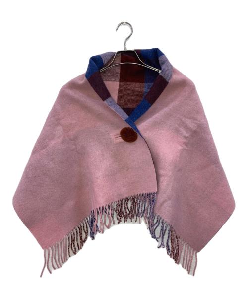 Vivienne Westwood（ヴィヴィアンウエストウッド）Vivienne Westwood (ヴィヴィアンウエストウッド) チェック オーブボタン ケープマフラー ピンクの古着・服飾アイテム