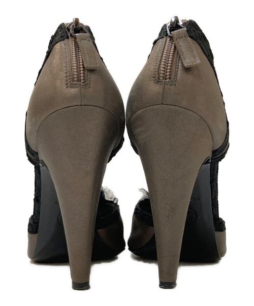 CHANEL（シャネル）CHANEL (シャネル) シフォン レース切替 オープントゥパンプス グレー サイズ:39の古着・服飾アイテム