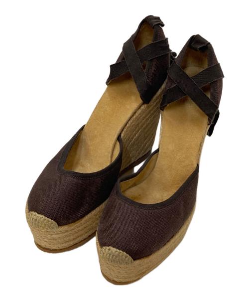 HERMES（エルメス）HERMES (エルメス) レースアップウェッジソールパンプス ブラック サイズ:記載なし(24㎝相当)の古着・服飾アイテム