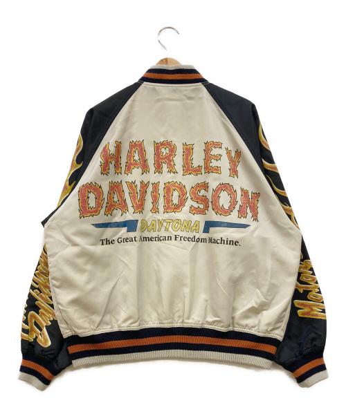 HARLEY-DAVIDSON（ハーレーダビッドソン）HARLEY-DAVIDSON (ハーレーダビッドソン) ファイヤパターンスタジャン ブラック×ライトグレー サイズ:Lの古着・服飾アイテム