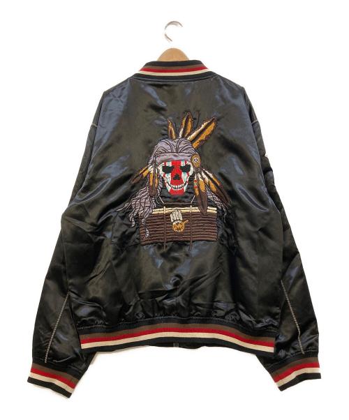 Miskeen（ミスキーン）Miskeen (ミスキーン) Black Satin Jacket Hip Hop Urban Indian Skull  ブラック サイズ:4XLの古着・服飾アイテム
