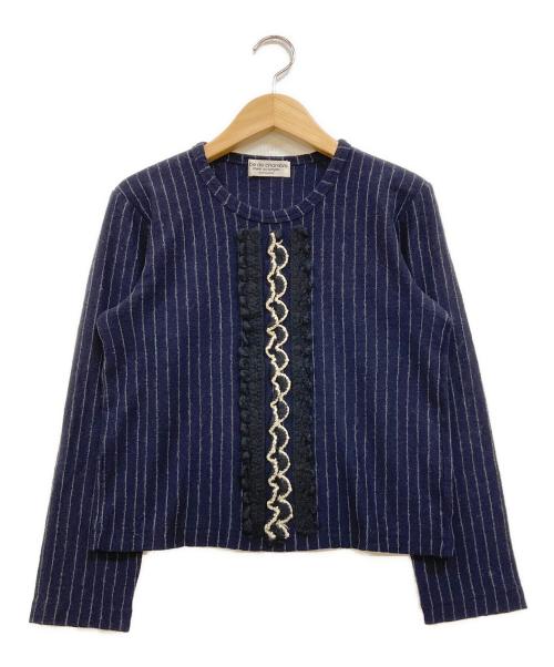 ROBE DE CHAMBRE COMME DES GARCONS（ローブドシャンブル コムデギャルソン）ROBE DE CHAMBRE COMME DES GARCONS (ローブドシャンブル コムデギャルソン) フリル ストライプウールニット ネイビー サイズ:下記参照の古着・服飾アイテム