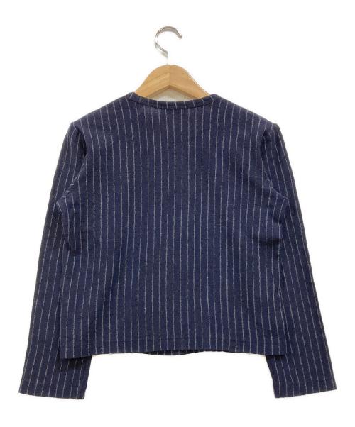 ROBE DE CHAMBRE COMME DES GARCONS（ローブドシャンブル コムデギャルソン）ROBE DE CHAMBRE COMME DES GARCONS (ローブドシャンブル コムデギャルソン) フリル ストライプウールニット ネイビー サイズ:下記参照の古着・服飾アイテム