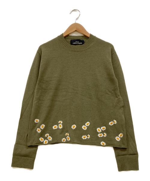 tricot COMME des GARCONS（トリココムデギャルソン）tricot COMME des GARCONS (トリココムデギャルソン) フラワー刺繍 ウールブレンドニット オリーブ サイズ:下記参照の古着・服飾アイテム