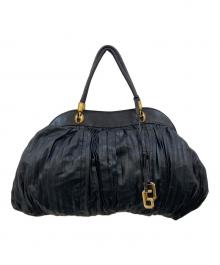 DOLCE & GABBANA（ドルチェ＆ガッバーナ）の古着「プリーツレザーボストンバッグ」｜ブラック