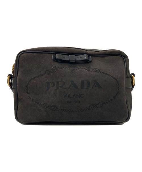 PRADA（プラダ）PRADA (プラダ) リボンキャンバスロゴジャガードショルダーバッグ ブラックの古着・服飾アイテム