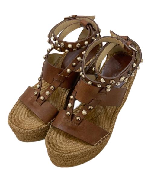 JIMMY CHOO（ジミーチュウ）JIMMY CHOO (ジミーチュウ) スタッズウェッジソールサンダル ブラウン サイズ:36の古着・服飾アイテム