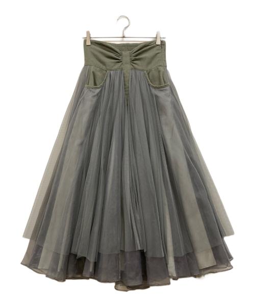 Belle vintage（ベル ヴィンテージ）Belle Vintage (ベル ヴィンテージ) ハイウエスト デニム ボリューム チュールスカート グリーン サイズ:Fの古着・服飾アイテム