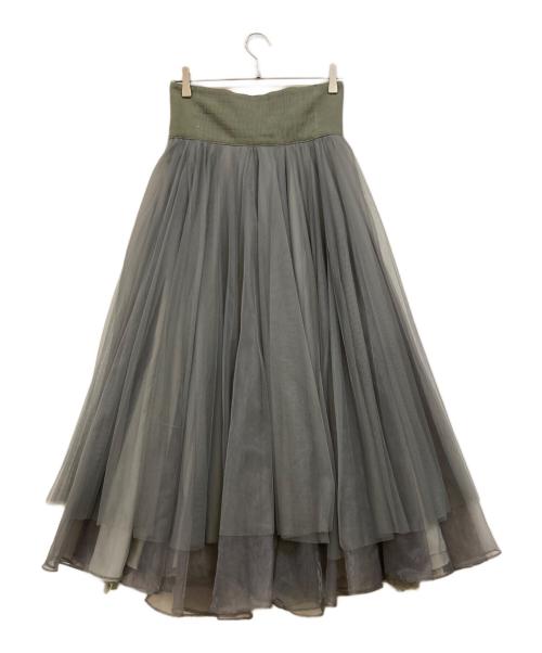 Belle vintage（ベル ヴィンテージ）Belle Vintage (ベル ヴィンテージ) ハイウエスト デニム ボリューム チュールスカート グリーン サイズ:Fの古着・服飾アイテム
