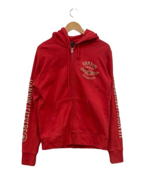 VANSON（バンソン）VANSON (バンソン) ANCH CRASH (アンククラッシュ) 別注ウイングフルジップパーカー レッド サイズ:Mの古着・服飾アイテム