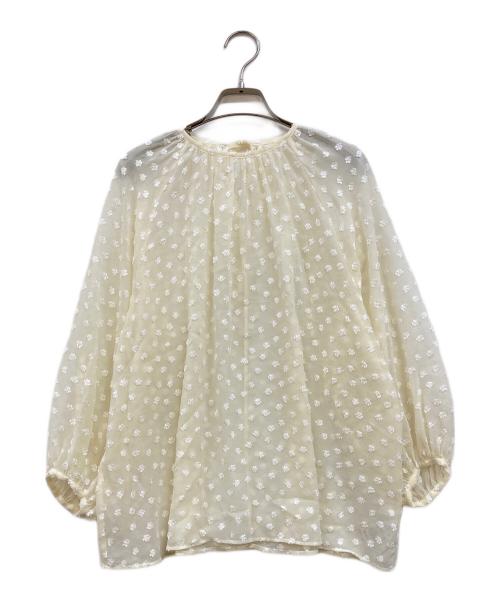 BALLSEY（ボールジィ）BALLSEY (ボールジィ) ドットフラワージャカード ボリュームギャザープルオーバー アイボリー サイズ:36の古着・服飾アイテム