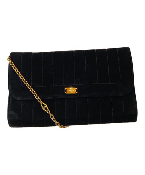 Salvatore Ferragamo（サルヴァトーレ フェラガモ）Salvatore Ferragamo (サルヴァトーレ フェラガモ) スウェードゴールドチェーンショルダーバッグ ブラックの古着・服飾アイテム