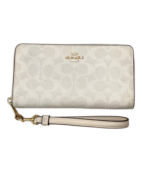 COACH（コーチ）COACH (コーチ) ラウンドファスナーシグネチャーロングウォレット ホワイトの古着・服飾アイテム