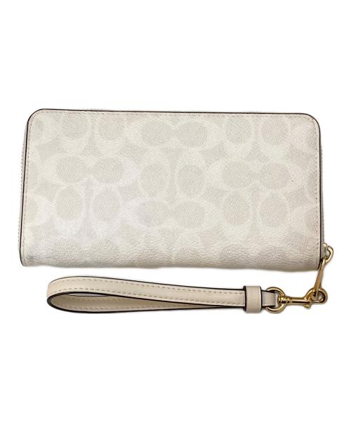 COACH（コーチ）COACH (コーチ) ラウンドファスナーシグネチャーロングウォレット ホワイトの古着・服飾アイテム