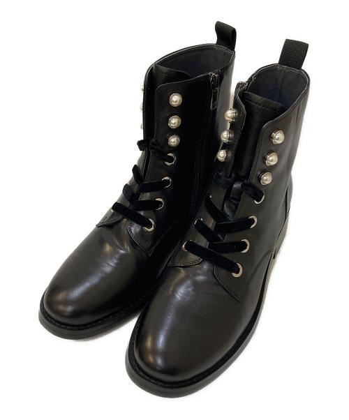 STACCATO（スタッカート）STACCATO (スタッカート) パールボタンレースアップブーツ ブラック サイズ:24.5の古着・服飾アイテム