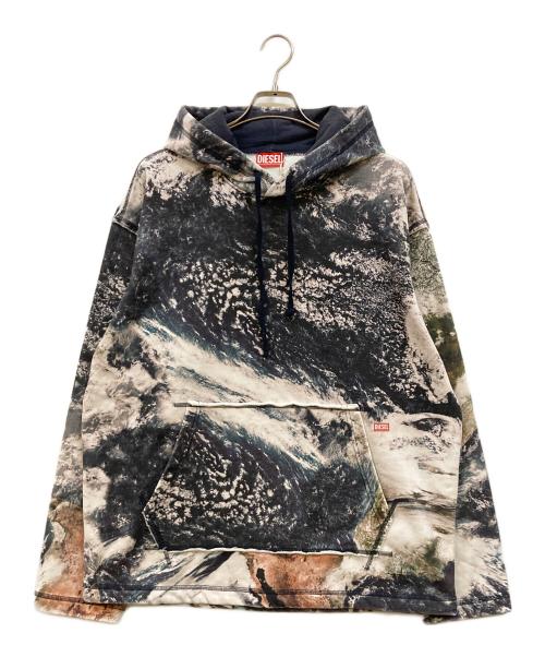 DIESEL（ディーゼル）DIESEL (ディーゼル) S-PAY-HOOD-L1 総柄プルオーバーパーカー ブラック×ベージュ サイズ:L 未使用品の古着・服飾アイテム