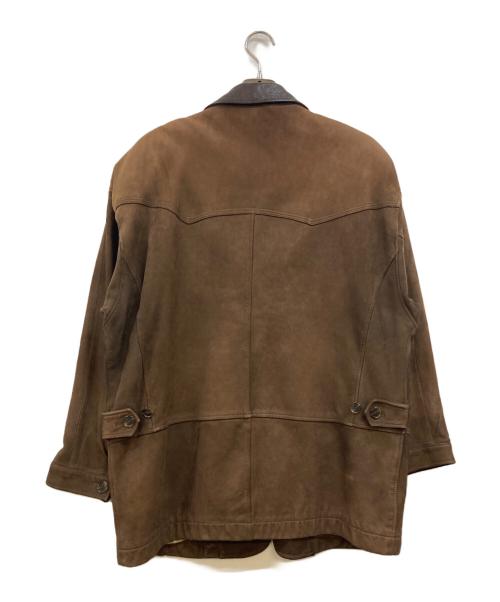 INTERMEZZO（インターメッツォ）INTERMEZZO (インターメッツォ) 襟レザーヌバックコート ブラウン サイズ:Mの古着・服飾アイテム