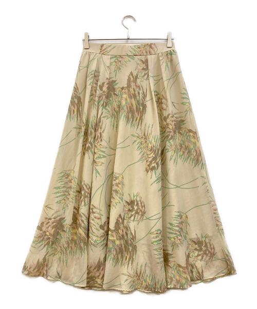 三尋木奈保（ミヒロギナホ）三尋木奈保 (ミヒロギナホ) l'heritage martinique (レリタージュ マルティニーク) リーフプリントバイアススカート ベージュ サイズ:2の古着・服飾アイテム