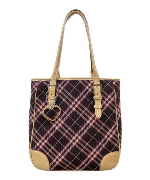 BURBERRY BLUE LABEL（バーバリー ブルー レーベル）BURBERRY BLUE LABEL (バーバリーロンドンブルーレーベル) ハートチャーム付き チェックハンドバッグ ブラウンの古着・服飾アイテム