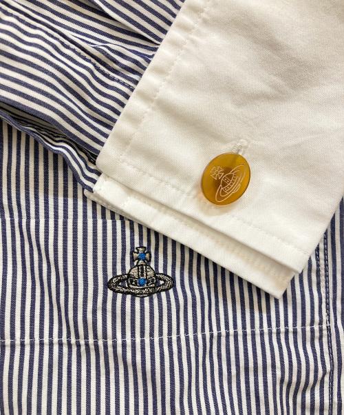 Vivienne Westwood man（ヴィヴィアン ウェストウッド マン）Vivienne Westwood man (ヴィヴィアン ウェストウッド マン) ストライプクレリックシャツ グレー サイズ:44の古着・服飾アイテム