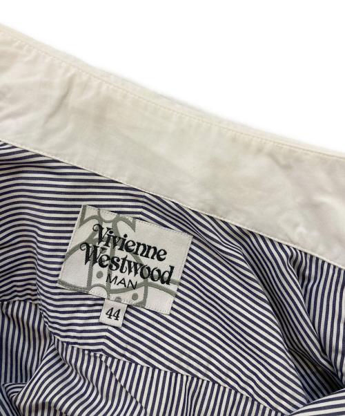 Vivienne Westwood man（ヴィヴィアン ウェストウッド マン）Vivienne Westwood man (ヴィヴィアン ウェストウッド マン) ストライプクレリックシャツ グレー サイズ:44の古着・服飾アイテム