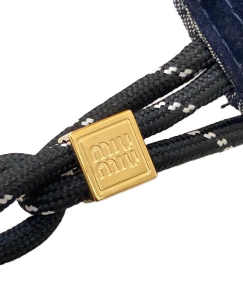 MIU MIU（ミュウミュウ）MIU MIU (ミュウミュウ) ロゴ刺繍 ベルベット ベースボールキャップ ネイビー サイズ:Lの古着・服飾アイテム