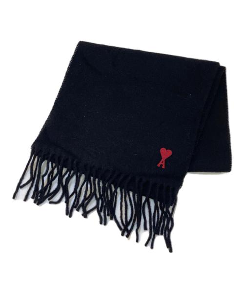 AMI PARIS（アミ パリス）AMI PARIS (アミ パリス) ハートロゴ刺繍 フリンジウールマフラー ブラックの古着・服飾アイテム