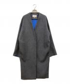 ENFOLDエンフォルド）の古着「ウールリバーノーカラーコート」｜グレー×ブルー