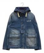 HOUSTONヒューストン）の古着「U.S.N. フード付きデニムジャケット」｜インディゴ