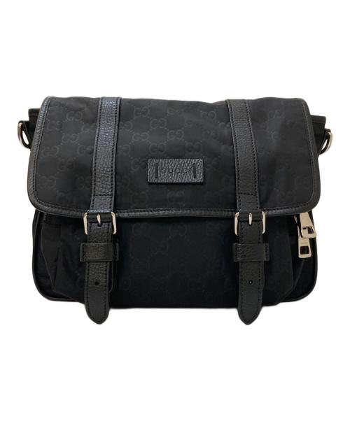 GUCCI（グッチ）GUCCI (グッチ) GG柄 グッチシマ レザーパイピング ショルダーバッグ ブラックの古着・服飾アイテム