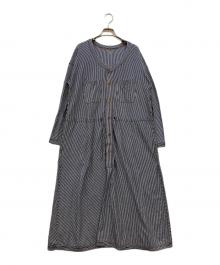 45R（フォーティファイブ・アール）の古着「ヒッコリーストライプストレッチシャツワンピース」｜ブルー