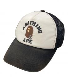 A BATHING APE（アベイシングエイプ）の古着「COLLEGE MESH CAP」｜ブラック×ホワイト