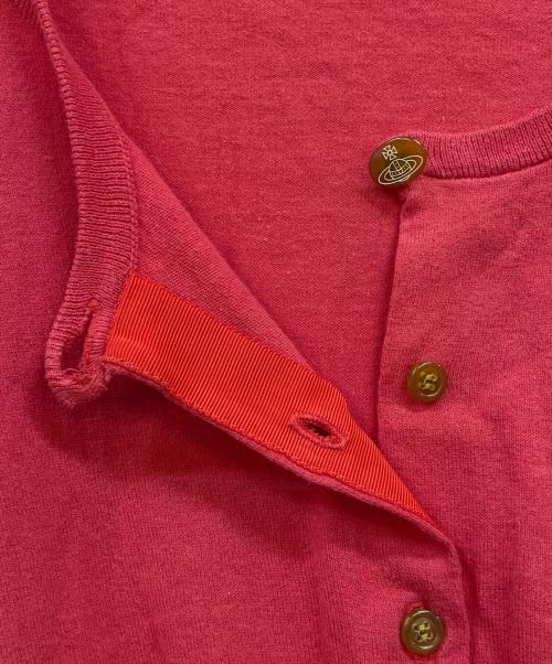 Vivienne Westwood RED LABEL（ヴィヴィアンウエストウッドレッドレーベル）Vivienne Westwood RED LABEL (ヴィヴィアンウエストウッドレッドレーベル) オーブ刺繍 丸首ニットカーディガン レッド サイズ:3の古着・服飾アイテム