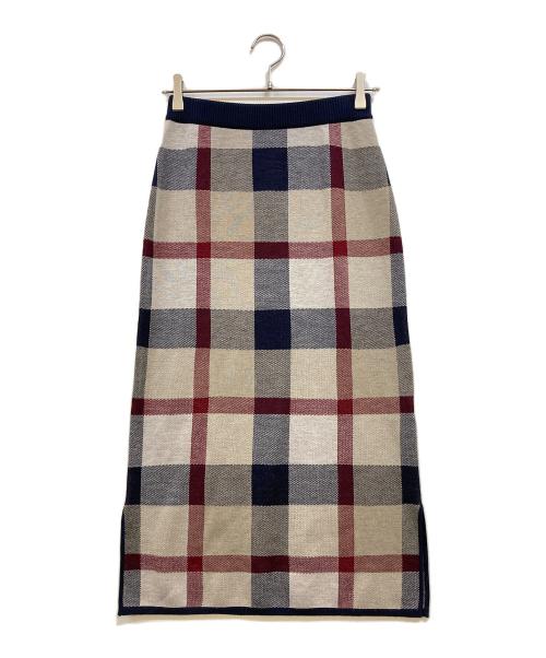 BLUE LABEL CRESTBRIDGE（ブルーレーベルクレストブリッジ）BLUE LABEL CRESTBRIDGE (ブルーレーベルクレストブリッジ) チェックニットスカート ベージュ×ネイビー サイズ:38の古着・服飾アイテム