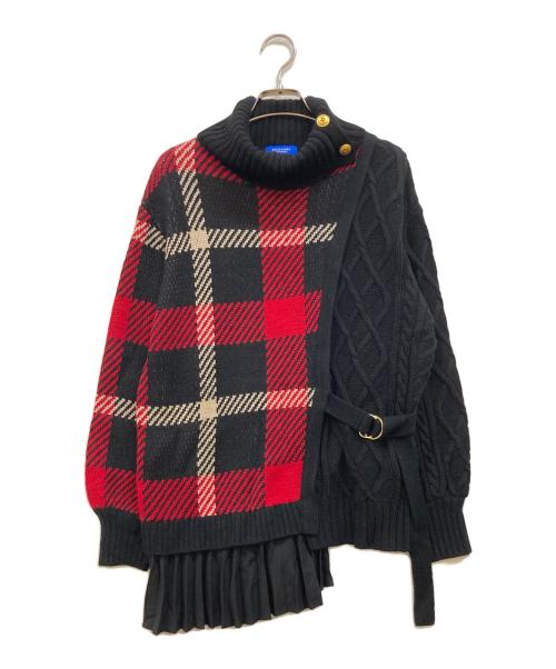 BLUE LABEL CRESTBRIDGE（ブルーレーベルクレストブリッジ）BLUE LABEL CRESTBRIDGE (ブルーレーベルクレストブリッジ) ドッキングニット ブラック×レッド サイズ:38の古着・服飾アイテム