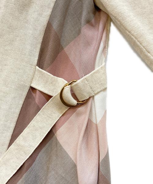 BLUE LABEL CRESTBRIDGE（ブルーレーベルクレストブリッジ）BLUE LABEL CRESTBRIDGE (ブルーレーベルクレストブリッジ) チェック切替カーディガン ベージュ サイズ:38 未使用品の古着・服飾アイテム