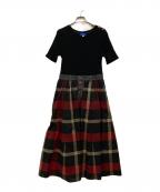 BLUE LABEL CRESTBRIDGEブルーレーベルクレストブリッジ）の古着「ストレッチテレココンビワンピース」｜レッド×ブラック