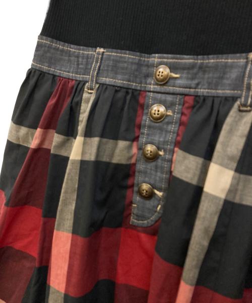 BLUE LABEL CRESTBRIDGE（ブルーレーベルクレストブリッジ）BLUE LABEL CRESTBRIDGE (ブルーレーベルクレストブリッジ) ストレッチテレココンビワンピース レッド×ブラック サイズ:38の古着・服飾アイテム