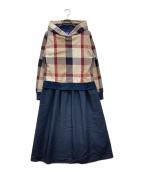 BLUE LABEL CRESTBRIDGEブルーレーベルクレストブリッジ）の古着「ドッキングワンピース」｜ベージュ×ネイビー